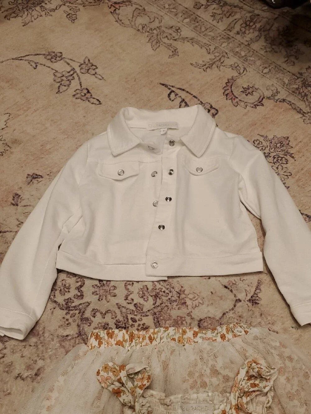 Rachel Zoe White Jacket with Cream and Gold Floral Tulle Skirt